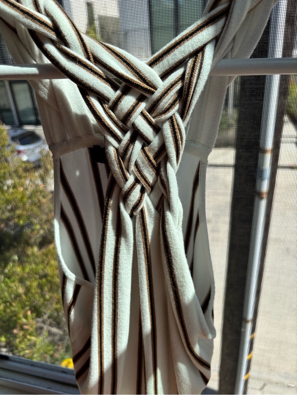 White House Black Market Ivory Tank Top with Brown Stripes and Braided Halter - Picture 7 of 7
